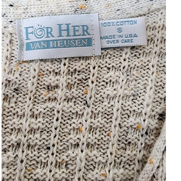Van Heusen For Her Vtg 90's Button Up  Sweater Vest Cream Speckled Knit W Small - Picture 6 of 9